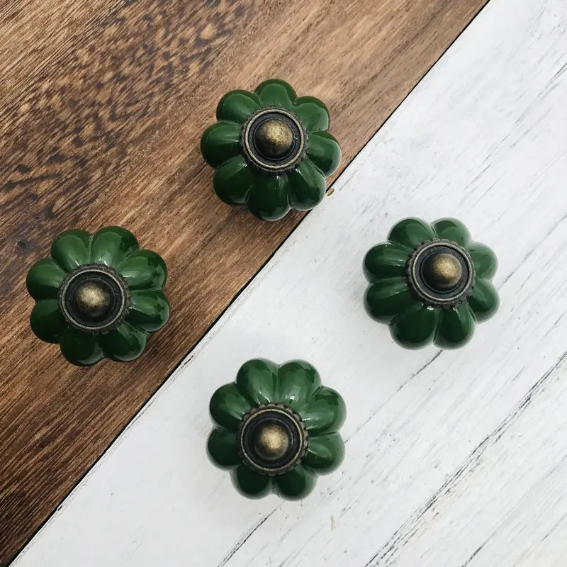 

8x Dark Green Drawer Knob Handle Vintage Pumpkin style Dresser Pull Ceramic Kitchen Cabinet Handle Knob for Kids Children room