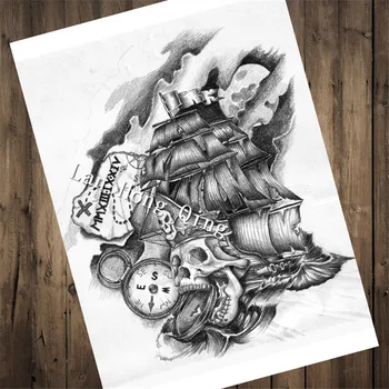 

Hot sales Vintage Hairdresser Tattoos kraft paper "Pirate Ship" for kichen wall sticker poster bar cafe wall painting art HM-120
