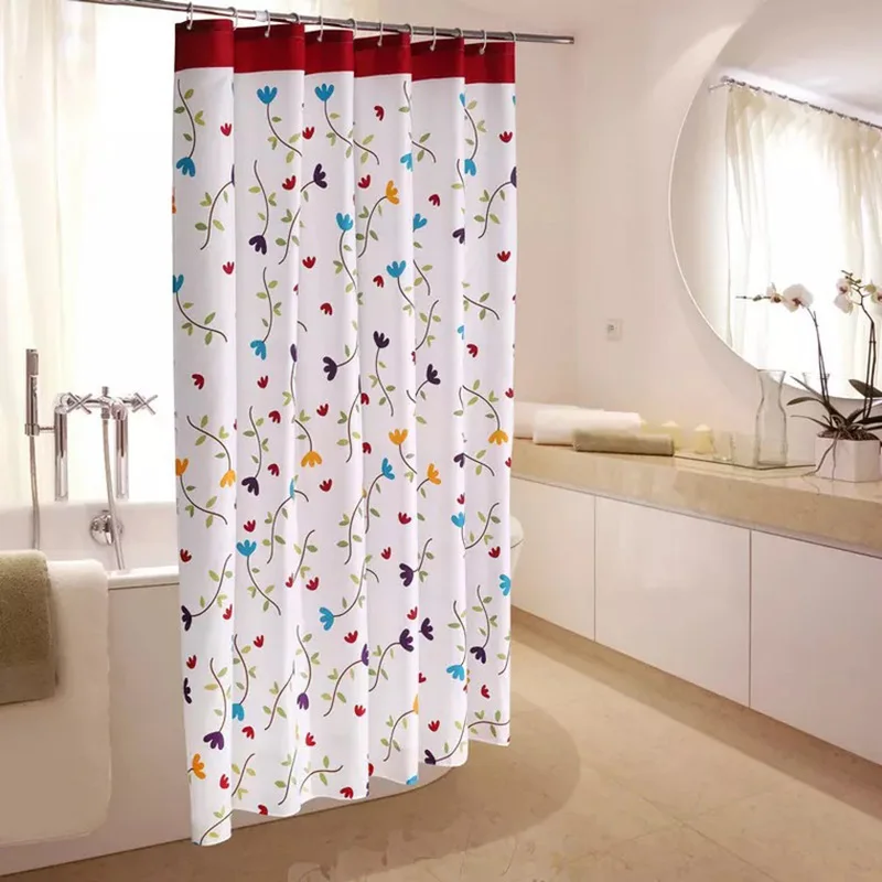 

Circle Pattern Polyester Bathroom Waterproof Shower Curtains With Plastic Hooks White Ball Pattern PEVA Bathroom Waterproof