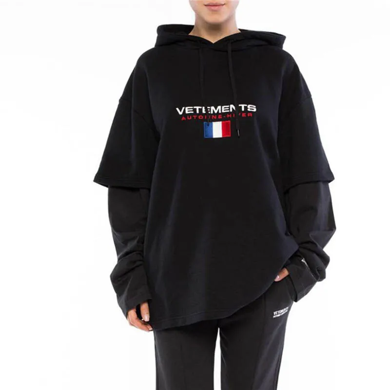 

Vetements Hoodies Flag Of France Embroidery Logo Vetements Hoodie Double Sleeve Style Men Women Loose Cotton
