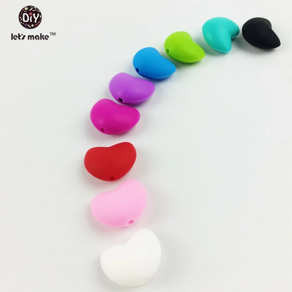 

Let's Make 300pc Baby Teether Silicone Beads Small Heart Shape BPA Free Teething Baby Gifts DIY Jewelry Chewable Beads Toys 20mm