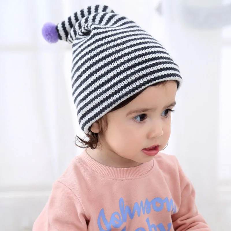 2018 New Autumn Winter Striped Knitted Hats Caps For 1 4 Years Olds