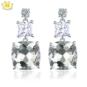 

Hutang 7.79ct Natural Green Amethyst Stud Earrings 925 Sterling Silver Gemstone Fine Elegant Classic Jewelry for Women Gift New
