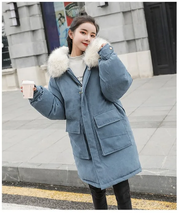 Fashion Thicken Women's Winter Long Coat With Fur Hooded Big Pockets Women Overcoat Oversize Warm Womens Parkas YT50147