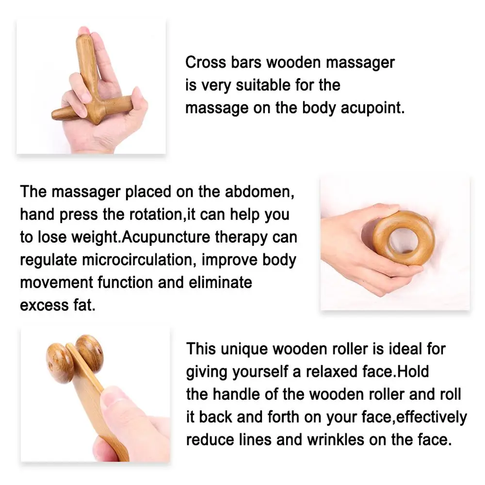 Set 3 Pcs Reflexology Tool Traditional Thai Massage Hand Foot Abdomen Body Acupoint Massager Natural Fragrant Wood (6)