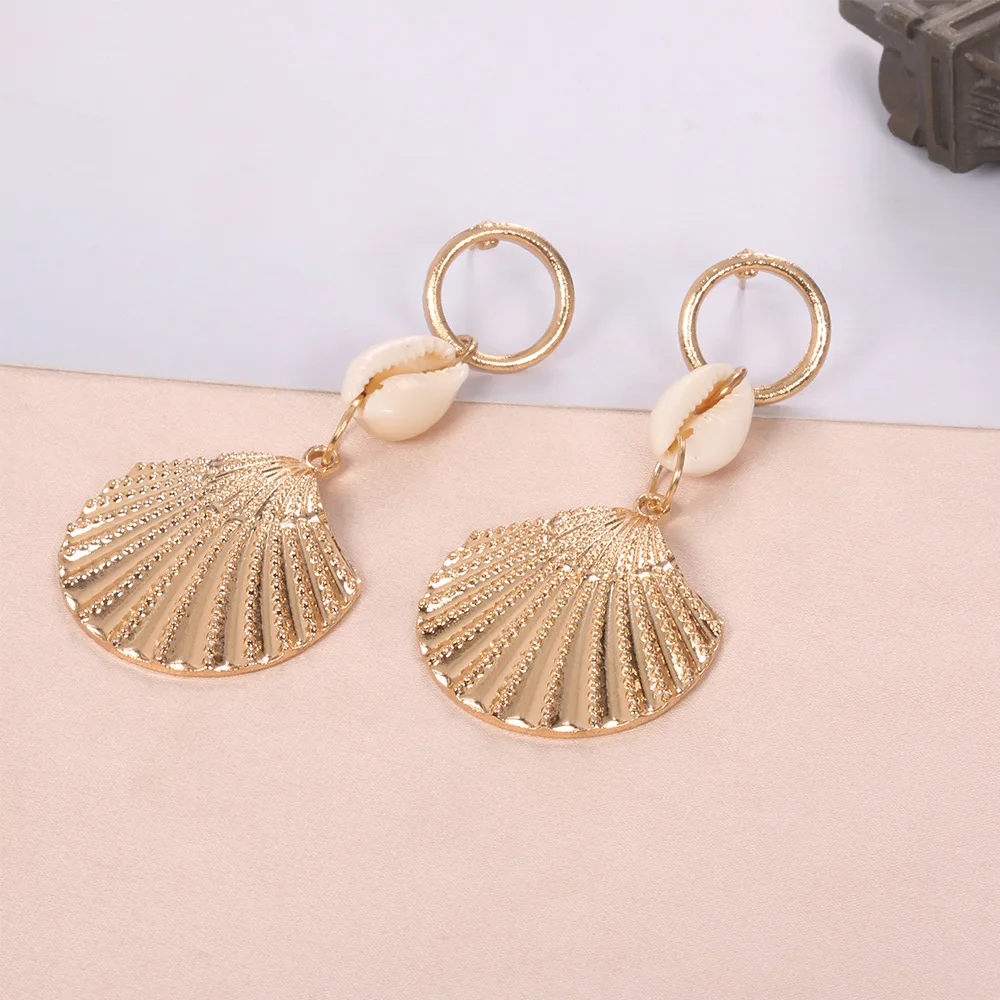 

Bohemia Alloy Shell Fish Charm Drop Earrings for Women Vintage Boho Long Natural Sea Pendants Dangle Earrings Ear Clip Cuff