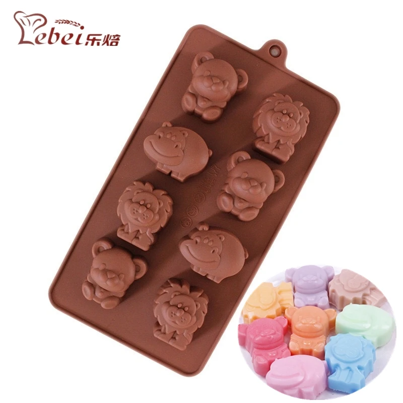 LeBei 8 Holes Cute Bear Lion Hippo Chocolate Mold Soap / Ice DIY For Kids Pudding Silicone High Temperature | Дом и сад