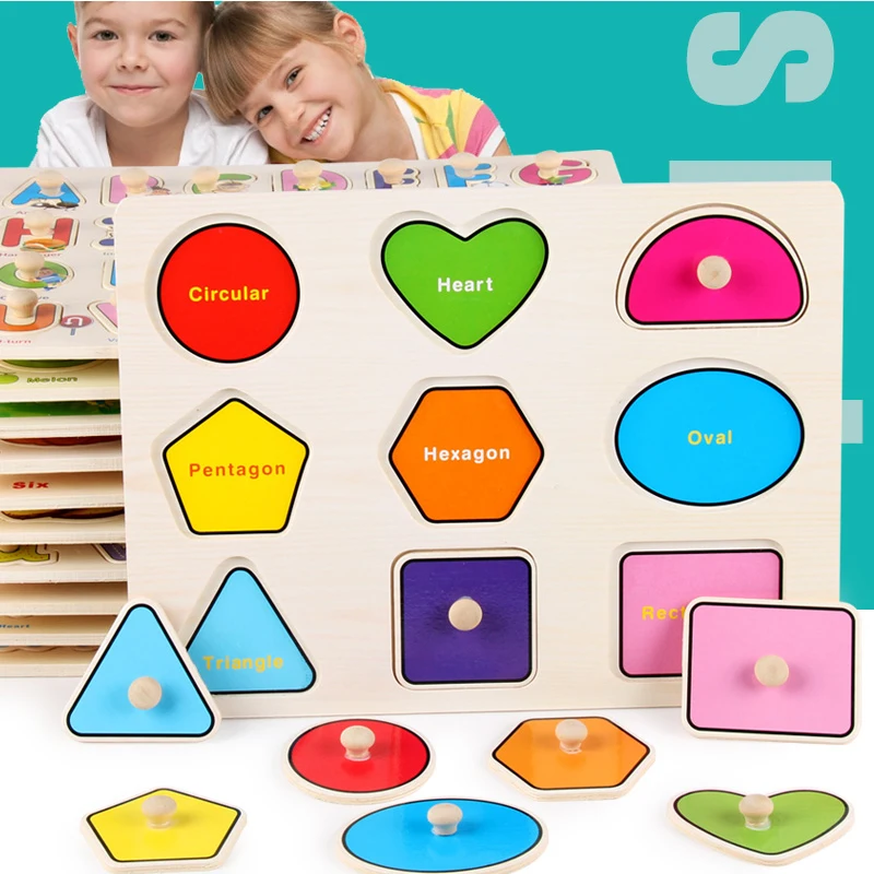 Educational toys for children montessori 3d wooden toys cognitive grasping 1-2-3 years baby hand grasp toy cartoon puzzle pieces