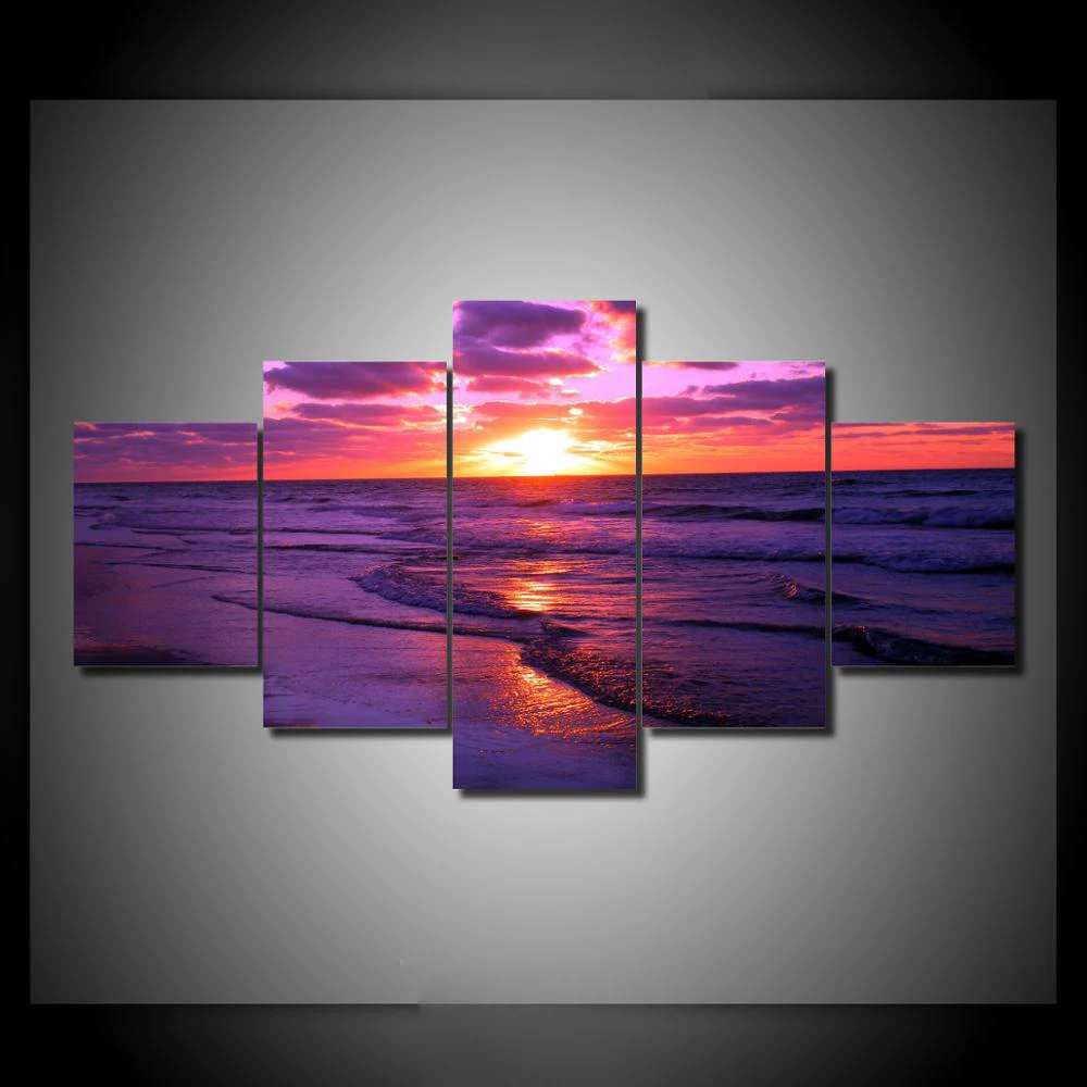 5 Pieces/set sunset kissed Purple Ocean Wall Art Picture Paiting Canvas Paints Home Decor Printed Painting | Дом и сад