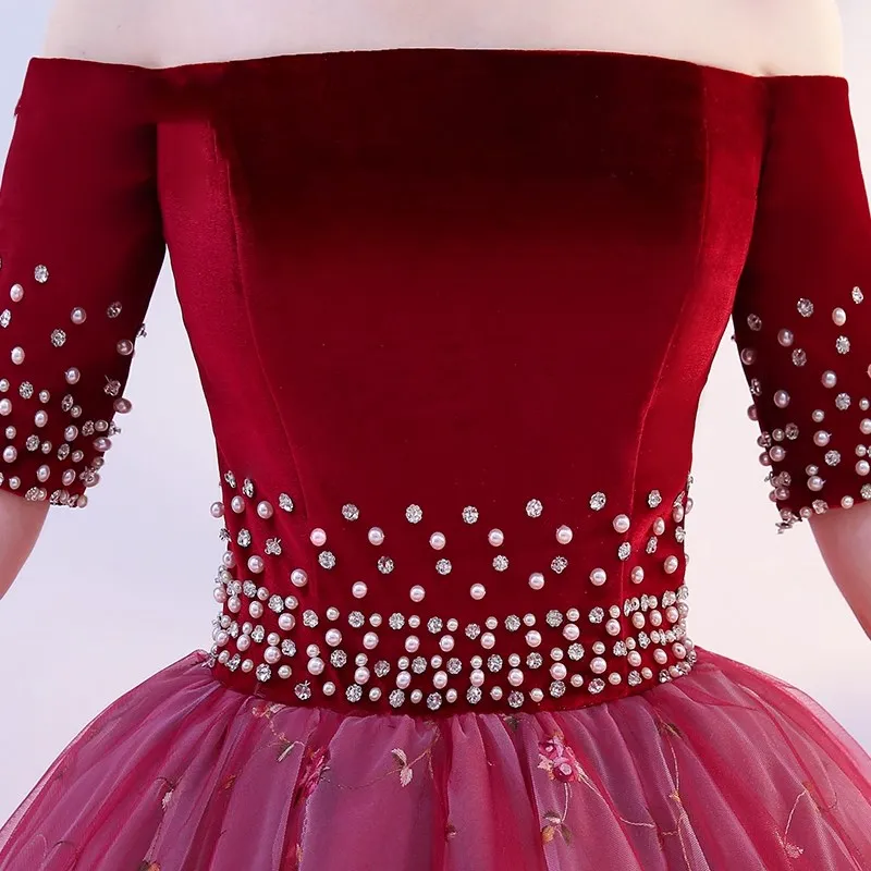 picture color Ruthshen Vestidos Бальные 15 Anos бордовые платья Quinceanera с вышивкой бисером бальное платье пушистое платье для выпускного вечера бальные платья - Цвет: picture color
