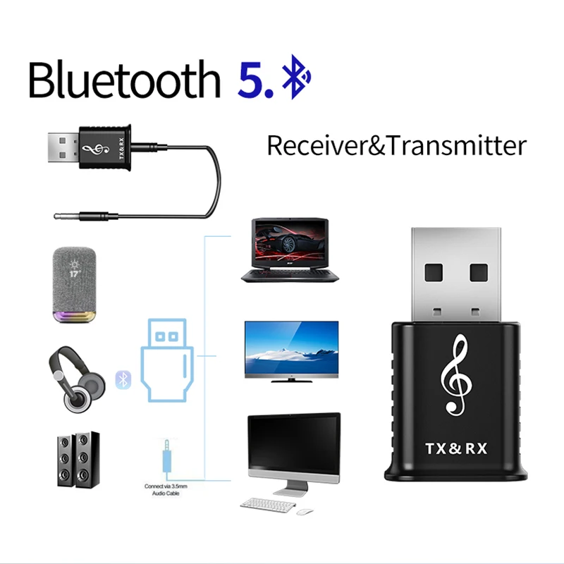 Usb-радиоприемник передатчика Bluetooth V5.0 Аудио Стерео адаптер для ТВ ПК автомобиля bluetooth-динамика наушников