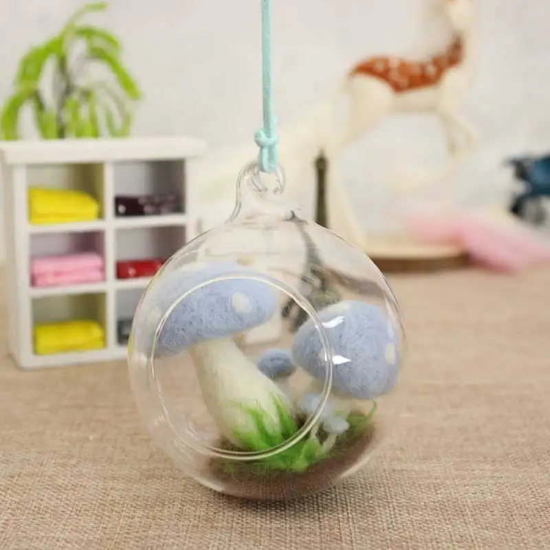 Non-Finished Kids Children Summer DIY Handmade Educational activity Blue Mushroom Plant Wool Needle Felt Kit No-Finish Material