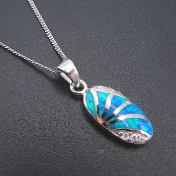 

100% Real 925 Silver Jewelry Blue Fire Opal Sea Shell Pendant Necklace Women Jewelry For Aniversary / Party / Engagment Gift