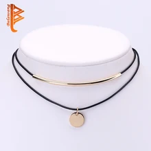 Boho Choker Gold Plated Coins Pendant Shell Choker Necklace Women Jewelry Black Velvet Leather Chockers Necklaces Collier Femme