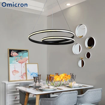 

Omicron Metal LED Pendant Lights Modern Round White Black Hanging Lamps For Living Room Bedroom Foyer Home Hotel Decor Lights