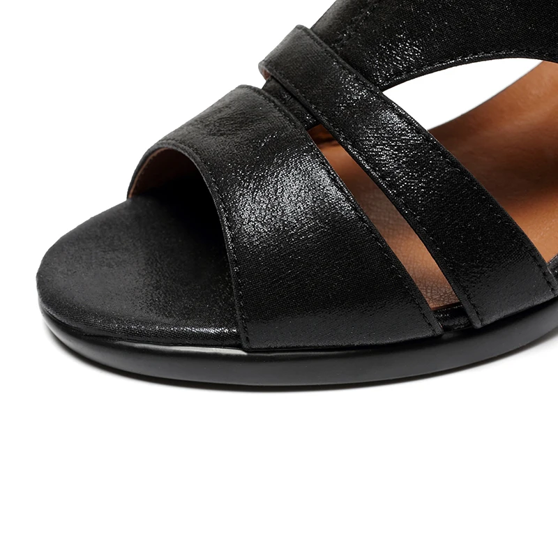 AIMEIGAO High Quality Peep Toe Sandals Women Square Med Heels Sandals Summer Shoes Soft Leather Comfortable Women Shoes