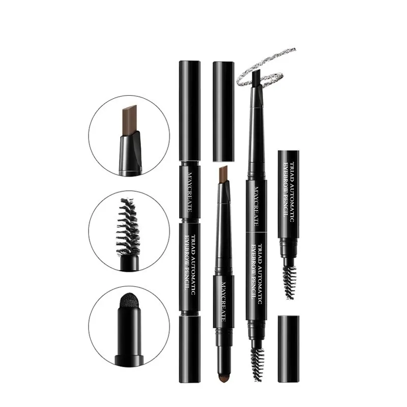 3 In 1 Eye Brows Set for Women Waterproof Automatic Eyebrow Pencil Brow + Powder Brush Pigment Black Brown Kit | Красота и здоровье