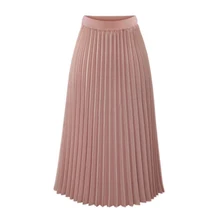 ARiby Women Long Pleated Skirt faldas mujer moda 2019 New Summer Chiffon Sweet Solid Pleated Skirt Elastic Waist Empire Skirt box pleated chiffon skirt