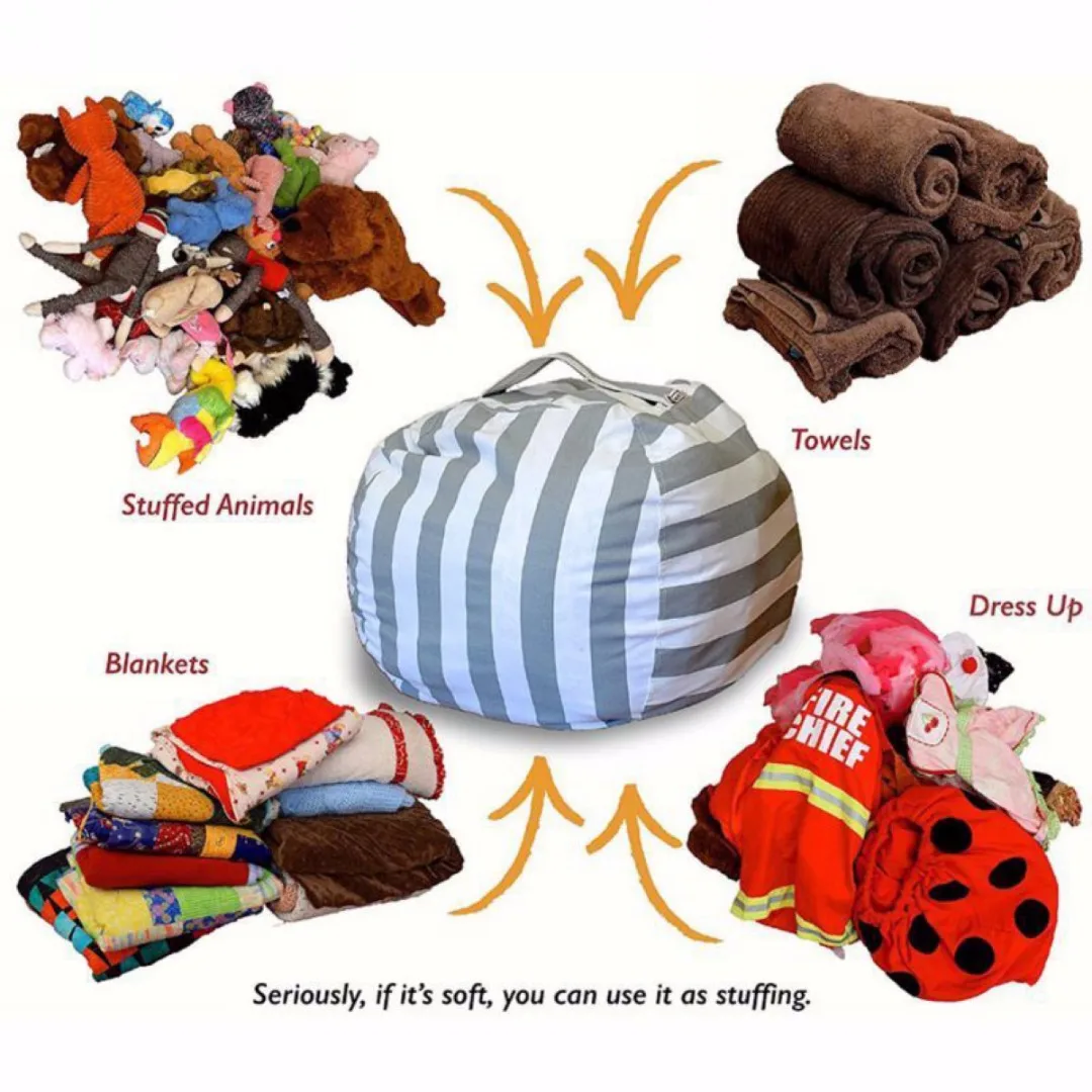 1.4/2m  Cotton Kids Stuffed Animal Toy Bean Bag Storage Pouch Soft Stripe Fabric Chair