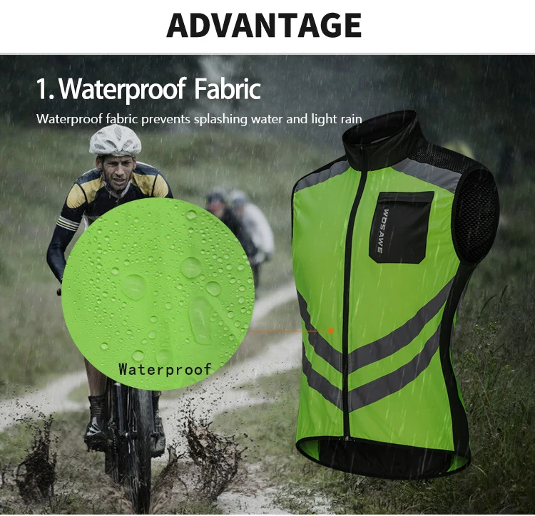 WOSAWE High visibility Jacket Road Cycling Night Riding Reflective Vests Motorcycle Running Safety Clothing