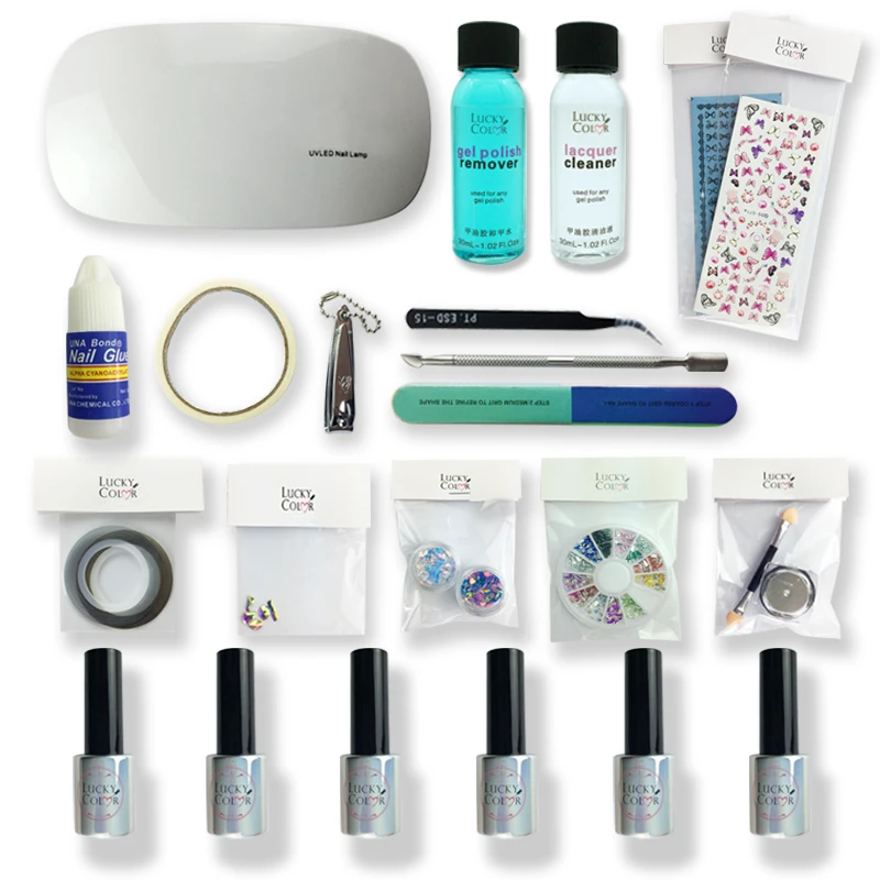 

All For Gel Varnishes Kits With UV Lamp White Soak Off A Set of Gel Nail Polish Sale Nails Art Design Everything In 22PCS