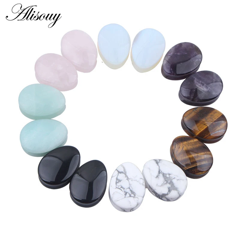 Alisouy 1 PC Naturel Pierre Teardrop Bouchons D'oreille Tunnel Chair Boucles D'oreilles Jauges Oreille Expander Civière Mode Piercings Bijoux