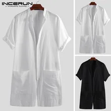 INCERUN летние мужские с v-образным вырезом повседневные передние карманы сплошного цвета с кнопками европейские Свободные Комбинезоны модные уличные мужские комбинезоны