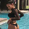 Sexy Women Bandage Cross Fish net Long Sleeve Bikini Set 2022 New Summer Perspective Swimwear Swimsuit Bather Suit Swimming Suit ► Photo 2/6