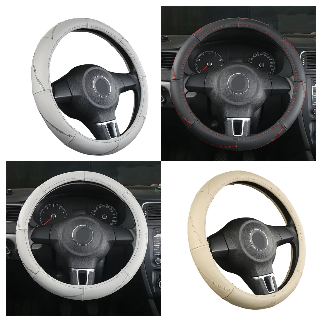 Dewtreetali Auto Car Steering Wheel Cover 38cm Genuine Leather Elegant