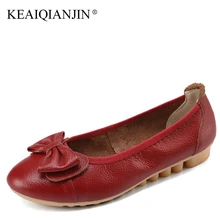 KEAIQIANJIN Woman Genuine Leather Oxfords Plus Size 34 – 41 Autumn Cheap Red Nurse Shoes Butterfly Loafers Calzado Mujer Flats