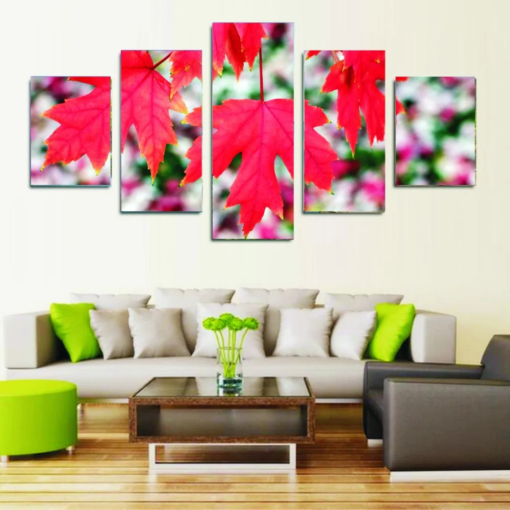Red Maple Leaf Unframed Wall Art Canvas Modern Painting Printed