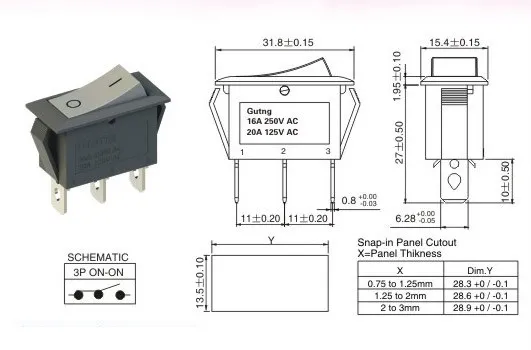 5 шт./лот KCD3 101N16A/250Vac зеленый свет с 2 сторонним черным переключателем вкл/выкл/ВКЛ 3