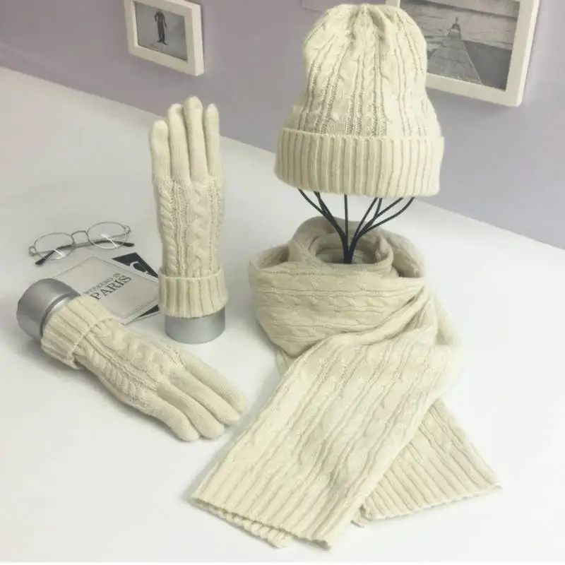 WZCX 2019 Новые горячие сверлильные однотонные перчатки осень-зима Повседневная Женская Косынка вязаная шапка