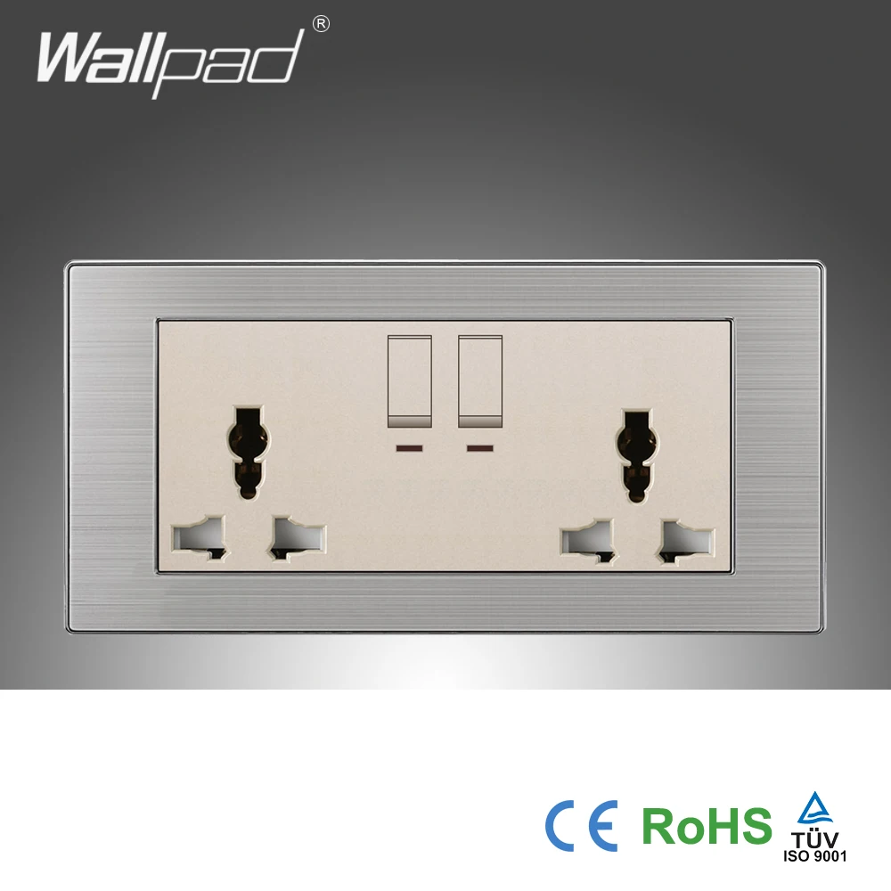 Горячая Распродажа, 2 комплекта, 6 контактов, универсальная розетка, настенная панель, роскошный светодиодный настенный светильник, выключатели и розетки UK 13A AC 110~ 250V - Цвет: Champagne
