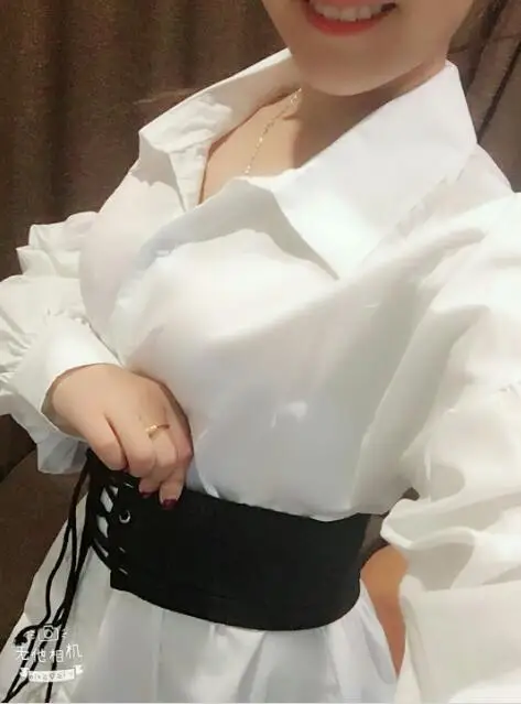 Рубашка женская с поясом белая офисная большого размера 2018|blouse shirt women|office shirtwomen