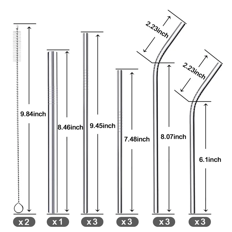 Многоразовый металлический соломинки 304 из нержавеющей стали прочные изогнутые прямые соломинка для напитков с чистящей щеткой бар вечерние аксессуары