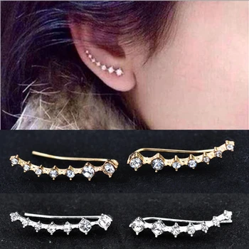 Трендовые однорядные серьги со стразами и кристаллами в виде звезд, серьги-манжеты, серьги для пирсинга хрящей, женские клипсы для вечеринк...
