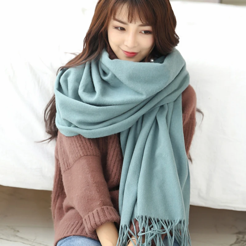 High Quality Pure Wool Winter Scarf Women Scarves Solid Color Lady Pashmina Tassel Large Black/Pink/Pink Women's Shawls |