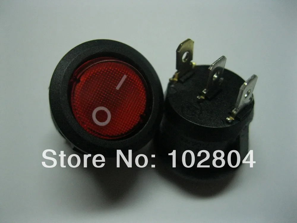

80 pcs Circular Rocker Switch ON-OFF Red Cap with LED 3 pin 6A 250V 19.8mm