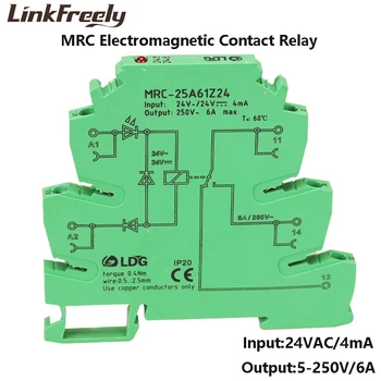 

MRC-25A61Z24 1Z 24VAC Coil PLC Electromagnetic Contact Interface Relay Module 6A 250VAC/DC Load LED Voltage Relay Switch Din