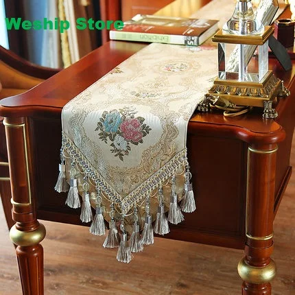 

Fashion Home Amazing Imitated Silk Fabric Golden Jacquard table runner Lace Luxury Table flag and Placemat