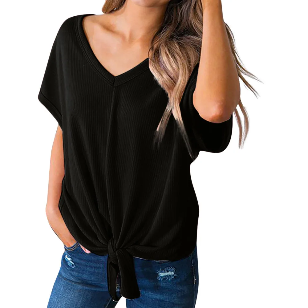 2019 New Fashion Women s Casuals Solid V-Neck Short Sleeve Bandage Loose T-Shirt vogue Hip Hop haut femme aesthetic modis #F7 2019 New Fashion Women s Casuals Solid V-Neck Short Sleeve Bandage Loose T-Shirt vogue Hip Hop haut femme aesthetic modis #F7