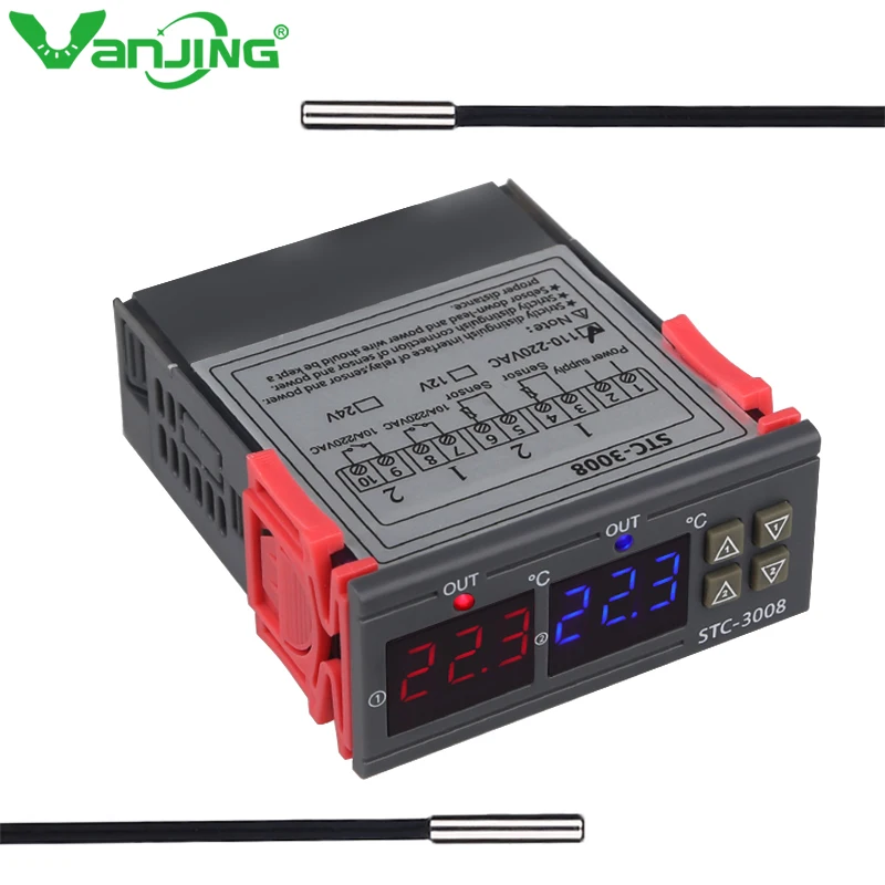 

Digital Temperature Controller Dual Thermostat Thermoregulator Relay 10A Heating Cooling Switch STC-3008 12V 24V 220V