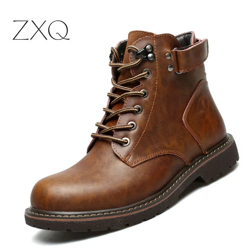 

2018 Autumn Winter Men Boots Round Toe Vintage Style Cow Leather Men Boots Casual Fashion High-Cut Lace-Up Warm Hombre
