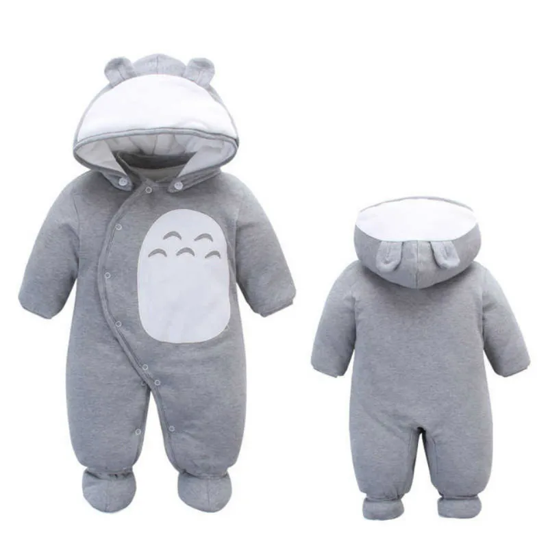 

Newborn Baby Romper Cotton One-Piece Thick Warm Cotton Hooded Baby Boy Clothes Autumn Winter Clothes Animal Style Cartoon Totoro