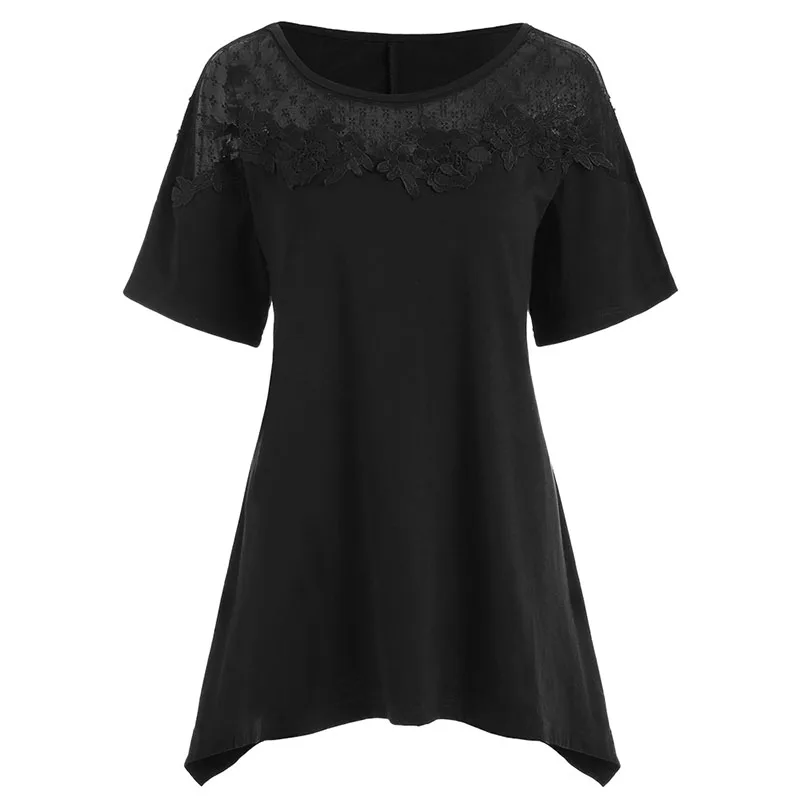 PlusMiss размера плюс 5XL пикантные сетчатые из кружев «кроше» с черная блузка женская одежда XXXXL XXXL XXL летние шорты с длинными рукавами большой Размеры свободные топы