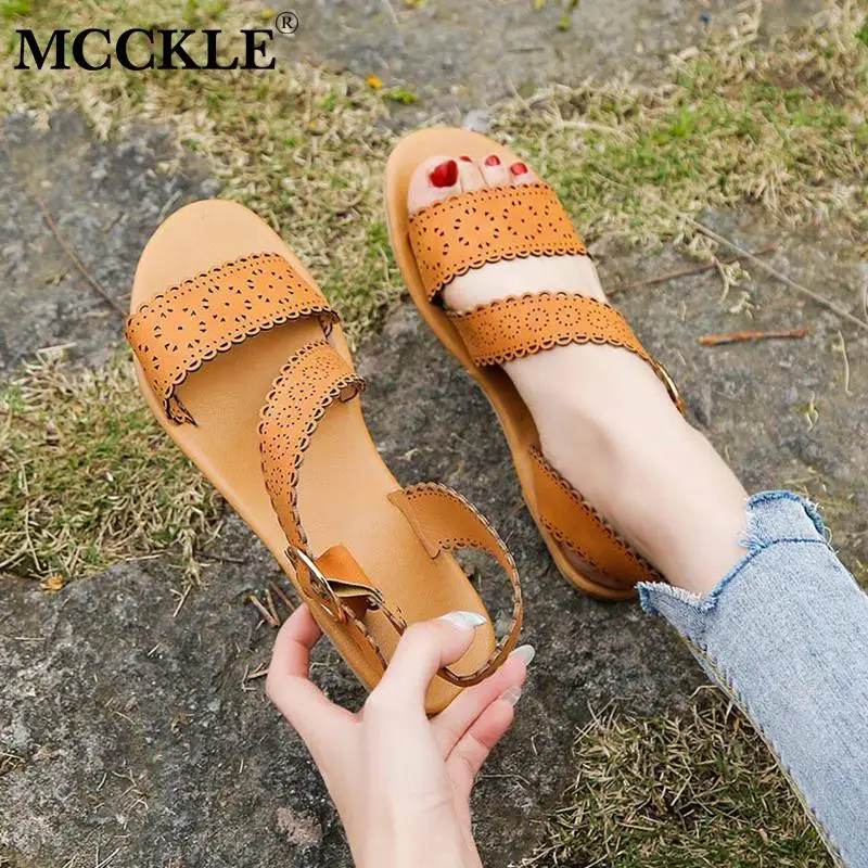 MCCKLE женские летние повседневные сандалии на плоской подошве с пряжкой и ремешком
