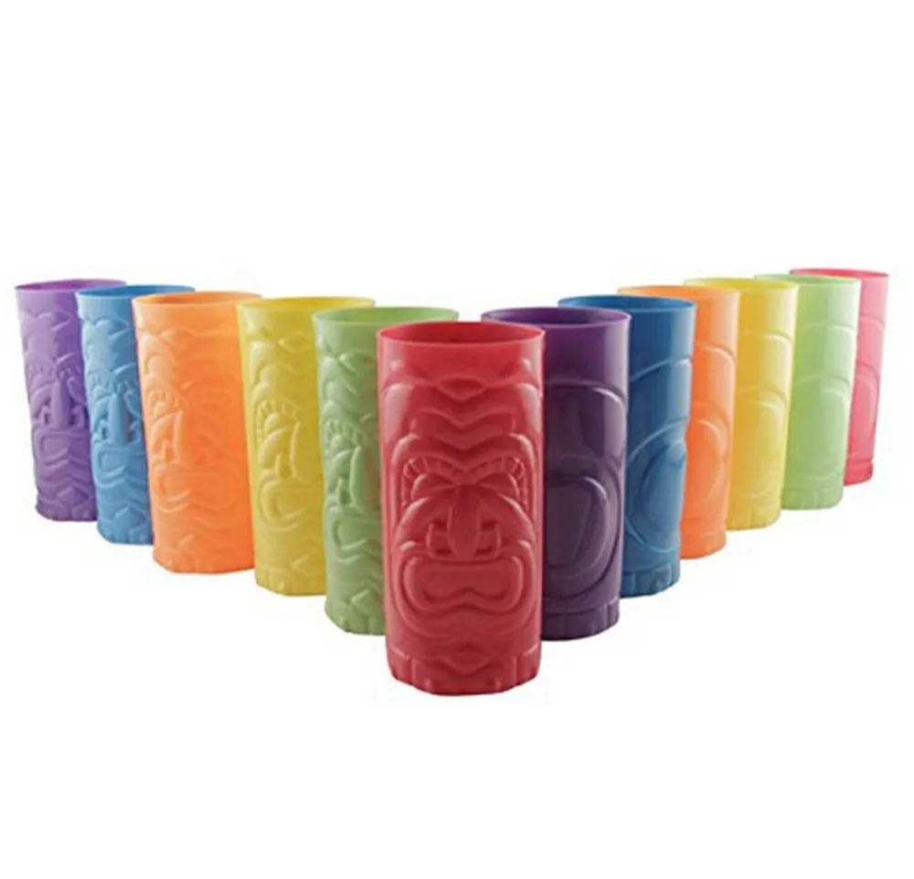 BOSHENG Assorted Plastic Tiki Mugs 12 Piecesin Disposable Party