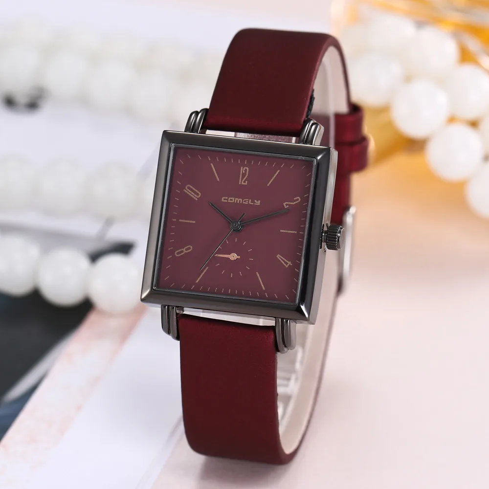 New Fashion Women Watches Clock Casual Leather Band Analog Quartz Square Wrist Watch Luxury