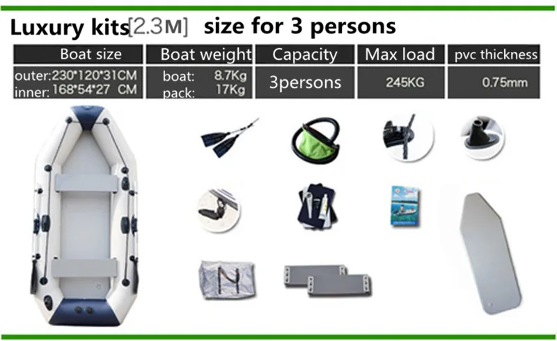 175-260 см 1-5 человек надувная лодка 0,8 мм ПВХ материал надувная ламинированная износостойкая рыбацкая лодка с веслами насос - Цвет: H 3 person high kits